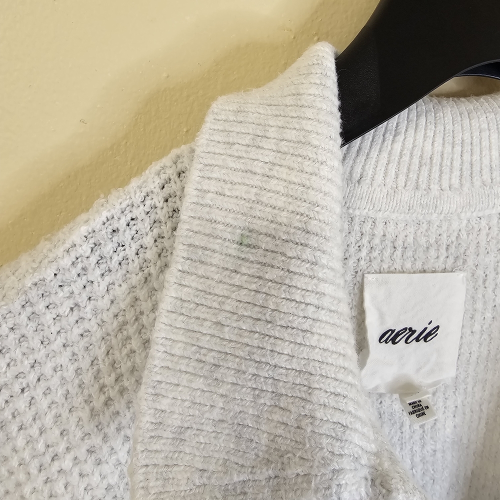 Aerie Cream Waffle Knit Sweater Collared Pullover Cotton Blend Soft Cozy Relaxed - Picture 3 of 11